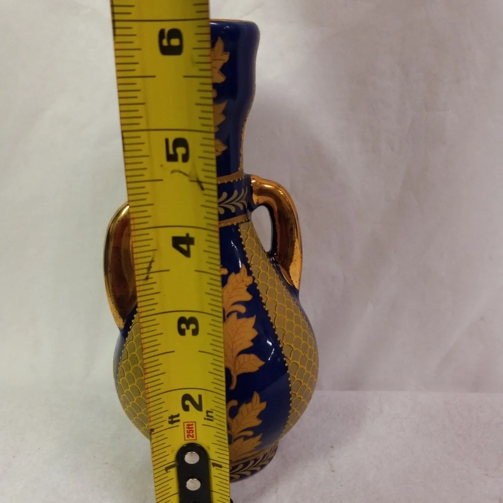 CHINESE Style Satsuma Vase Porcelian Ceramic Cobalt Blue with Gold Trimmings  6